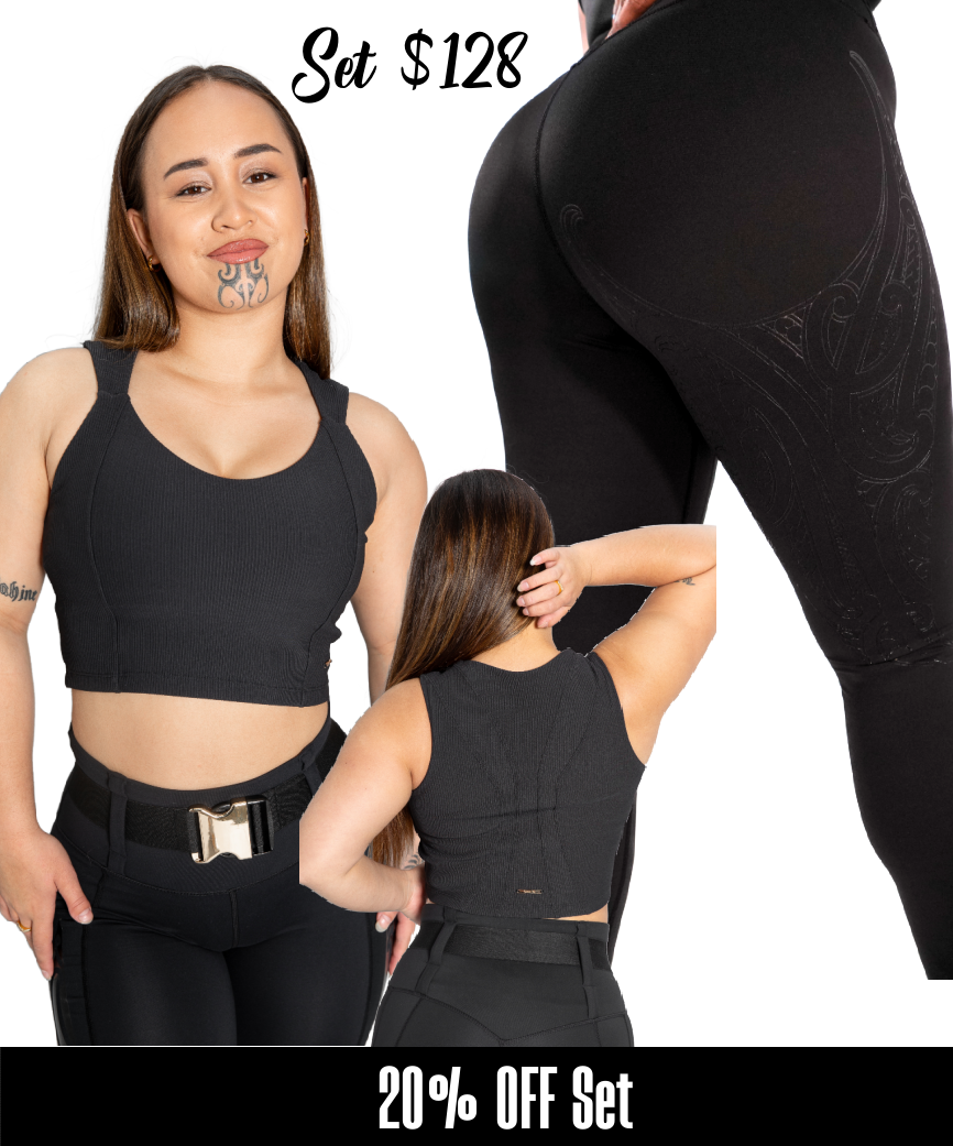 COMBO DEAL: Black Puhoro Leggings + Black Ribbed Crop